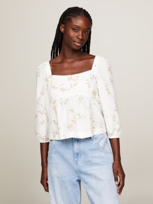 Floral Cropped Fit Spaghetti Strap Top White Tommy Hilfiger