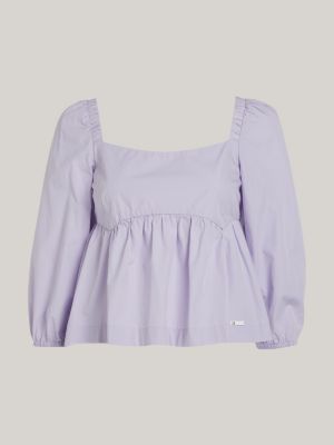 blusa crop con laccetti incrociati sul retro viola da donne tommy jeans