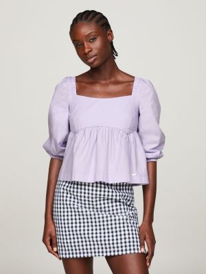 purple cropped fit babydoll-bluse für damen - tommy jeans