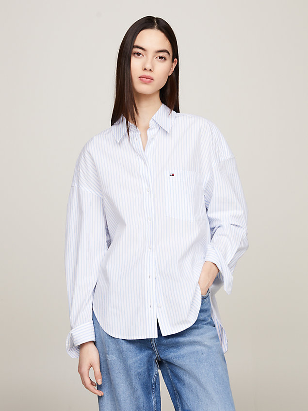 blue vertical stripe oversized shirt for women tommy jeans
