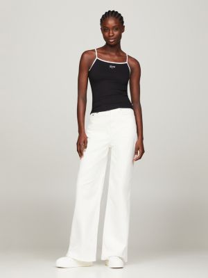black slim fit tanktop mit script-logo für damen - tommy jeans