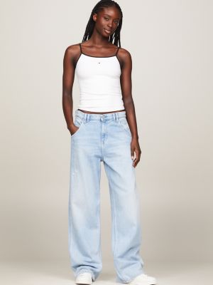 white slim fit tanktop mit script-logo für damen - tommy jeans