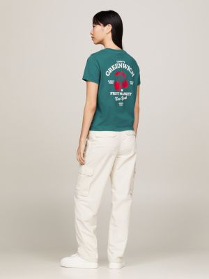 t-shirt con logo e grafica sul retro blu da donne tommy jeans