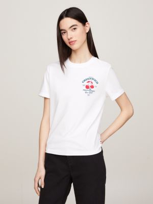 Buy Tommy Hilfiger Women White Brand Logo Printed Slim Fit T Shirt