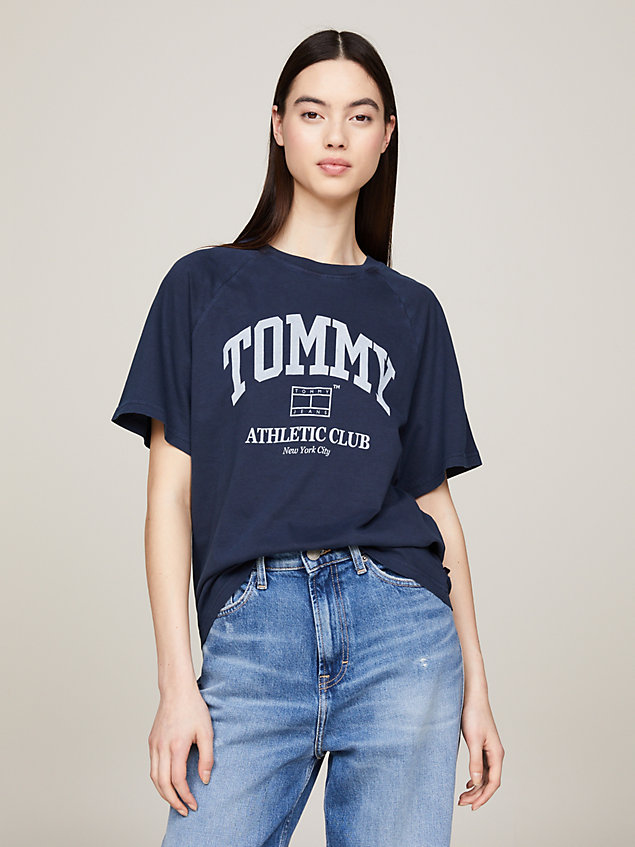 camiseta varsity de corte amplio con logo blue de mujeres tommy jeans