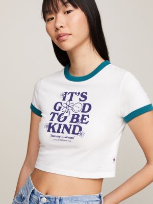 t-shirt crop slim fit con slogan bianco da donne tommy jeans