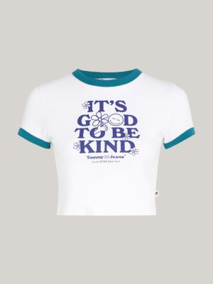 t-shirt crop slim fit con slogan bianco da donne tommy jeans