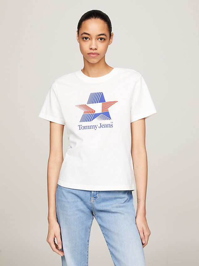 white retro star logo graphic t-shirt for women tommy jeans