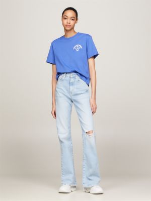 blue retro logo boxy fit t-shirt for women tommy jeans