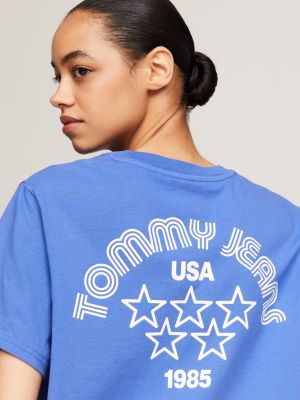 blue retro logo boxy fit t-shirt for women tommy jeans