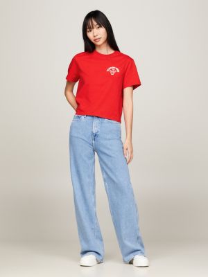 red retro logo boxy fit t-shirt for women tommy jeans