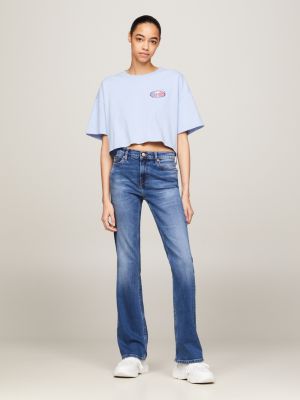 blue archive cropped fit t-shirt mit oversize-logo für damen - tommy jeans