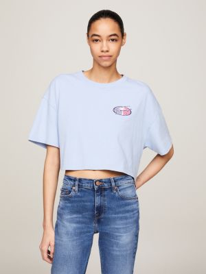 Archive Oversized Back Logo Cropped T-Shirt, Blue