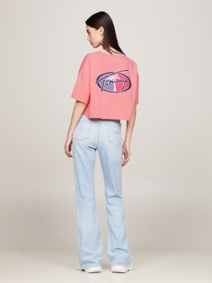 pink archive oversized back logo cropped t-shirt for women tommy jeans