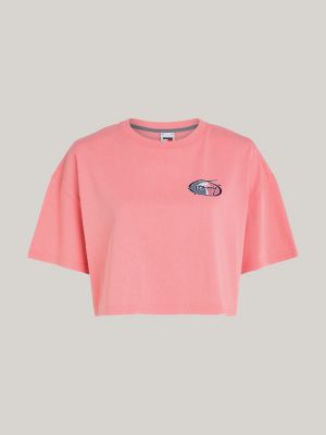 pink archive oversized back logo cropped t-shirt for women tommy jeans