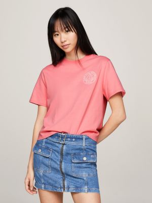 Curve Signature Logo Regular Fit T-Shirt, Pink