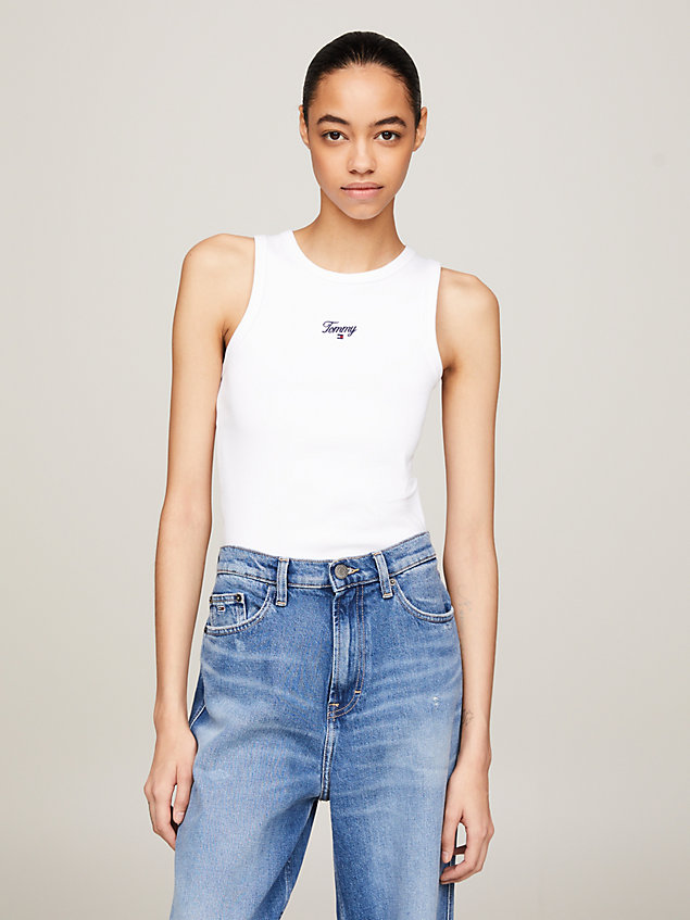 white slim fit tanktop mit script-logo für damen - tommy jeans