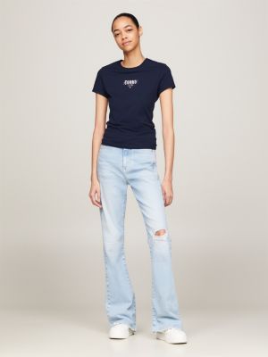 blue essential slim fit t-shirt mit logo für damen - tommy jeans