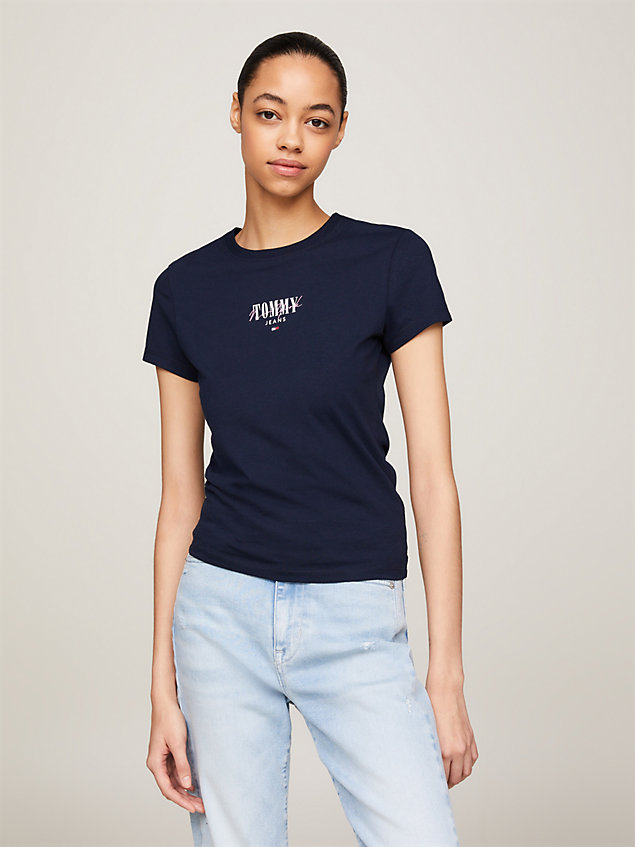 blue essential slim fit t-shirt mit logo für damen - tommy jeans