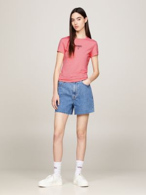 pink essential slim fit t-shirt mit logo für damen - tommy jeans
