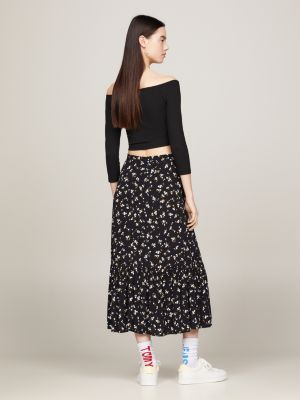 black floral print ruffle midi skirt for women tommy jeans