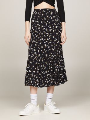 Floral Print Ruffle Midi Skirt Black Tommy Hilfiger