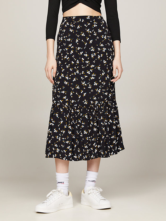 black floral print ruffle midi skirt for women tommy jeans