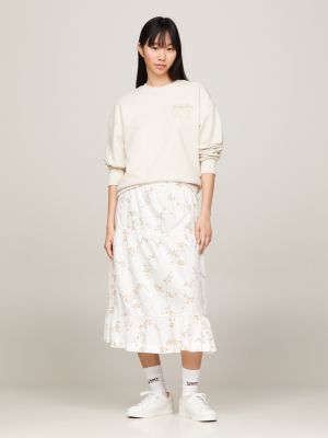 Tiered Flared Midi Skirt, White