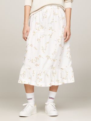 Tiered Flared Midi Skirt White Tommy Hilfiger