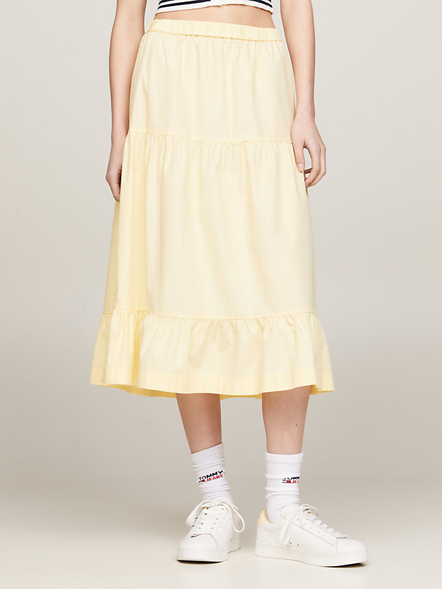 yellow tiered flared midi skirt for women tommy jeans