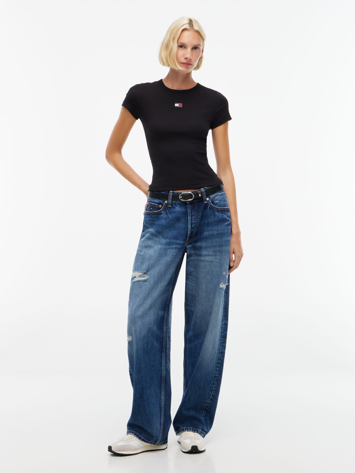 Tommy Badge Slim Ribbed T-Shirt — Black