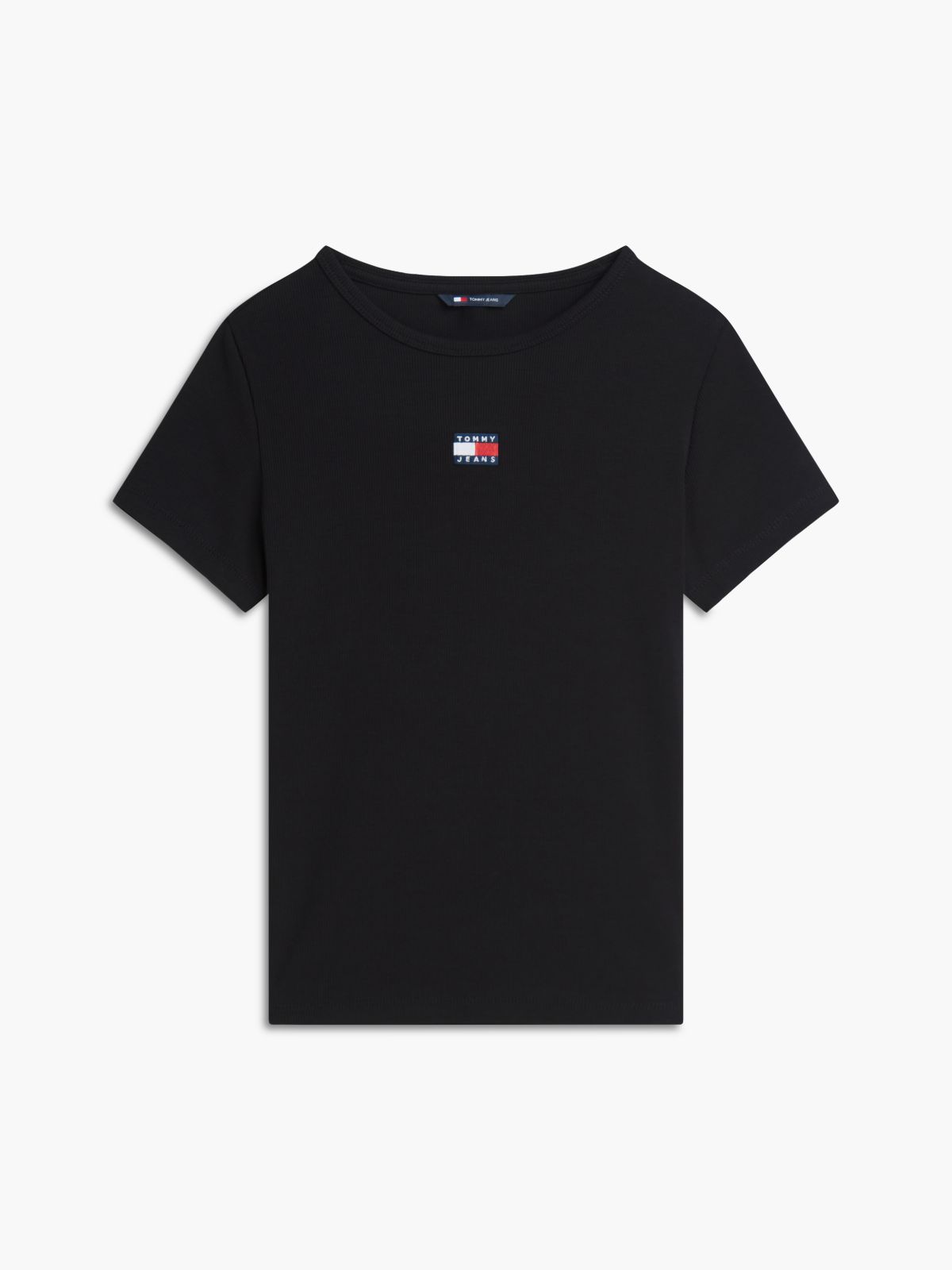 Tommy Badge Slim Ribbed T-Shirt — Black