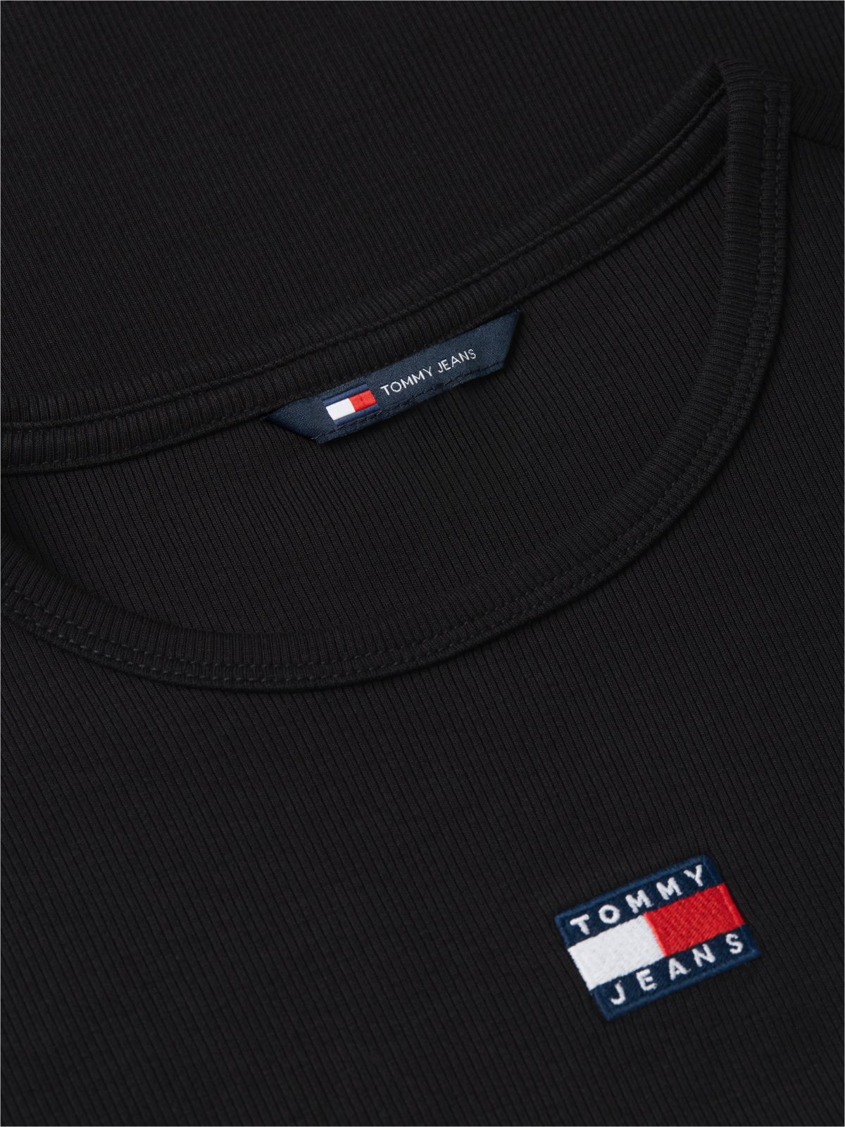 Tommy Badge Slim Ribbed T-Shirt — Black