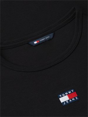 schwarz tommy badge slim fit geripptes t-shirt für damen - tommy jeans