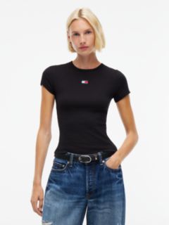 Tommy Badge Slim Ribbed T-Shirt — Black 1