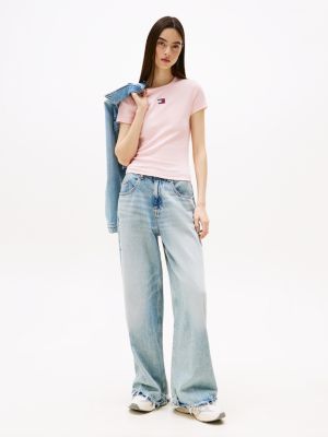 pink badge ribbed slim t-shirt for women tommy jeans