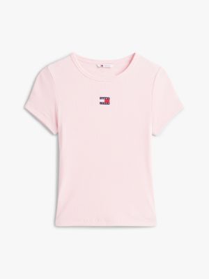 pink badge ribbed slim t-shirt for women tommy jeans