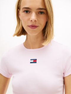 Tommy Badge Slim Ribbed T-Shirt — Pink 2