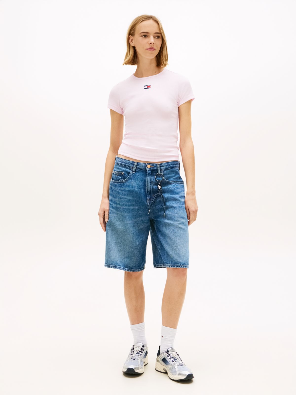 Tommy Badge Slim Ribbed T-Shirt — Pink