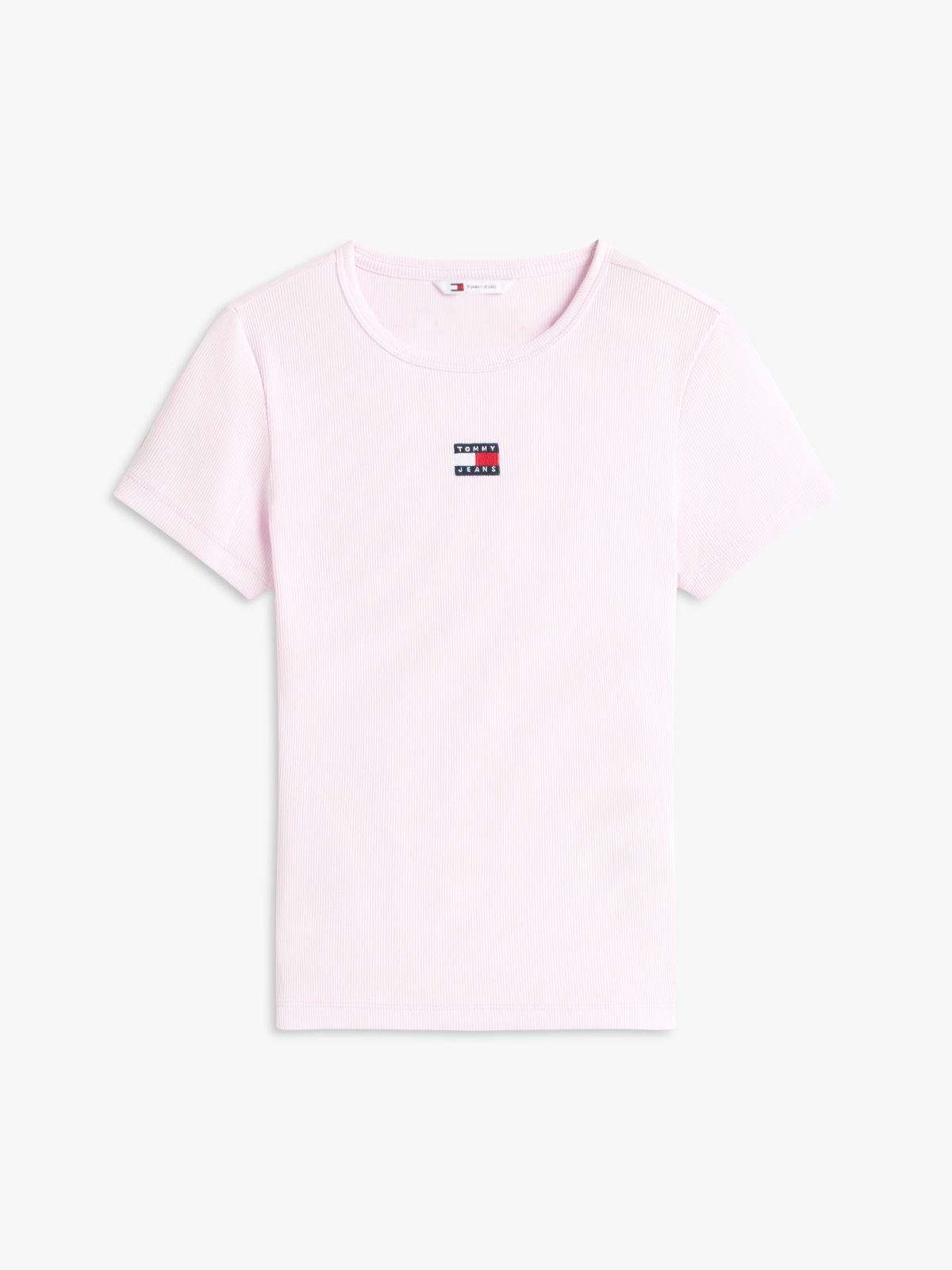 Tommy Badge Slim Ribbed T-Shirt — Pink