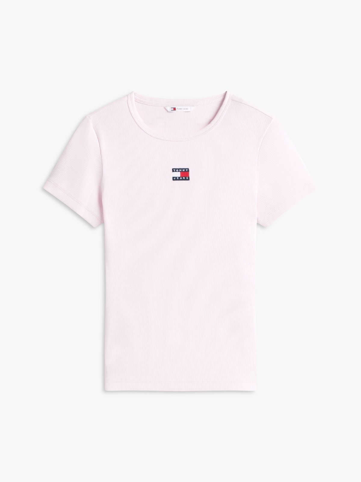 Tommy Badge Slim Ribbed T-Shirt — Pink