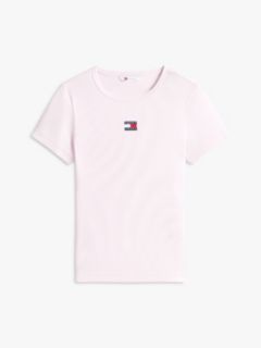 Tommy Badge Slim Ribbed T-Shirt — Pink 6