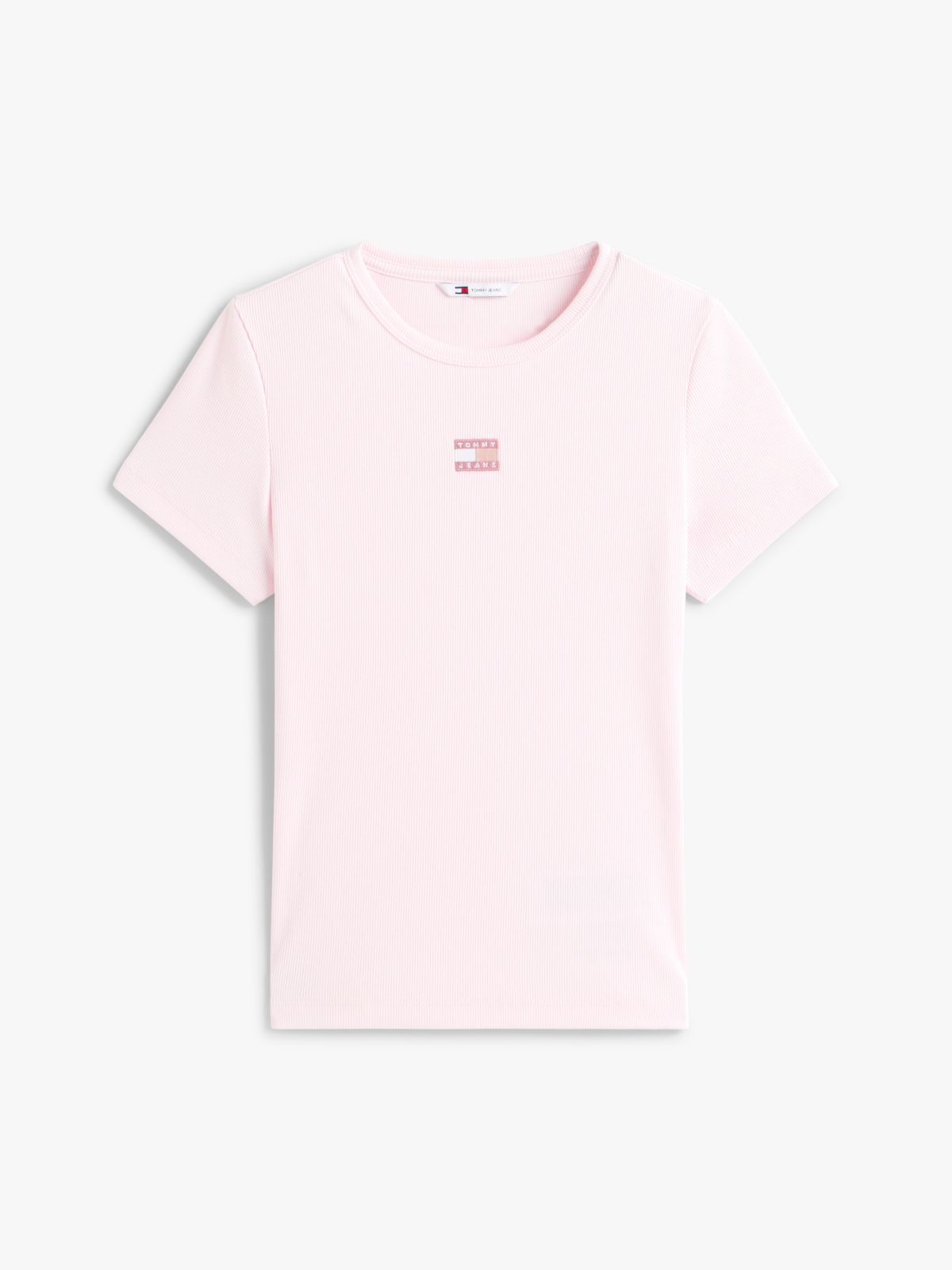 Tommy Badge Slim Ribbed T-Shirt — Pink