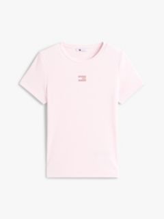 Tommy Badge Slim Ribbed T-Shirt — Pink 5