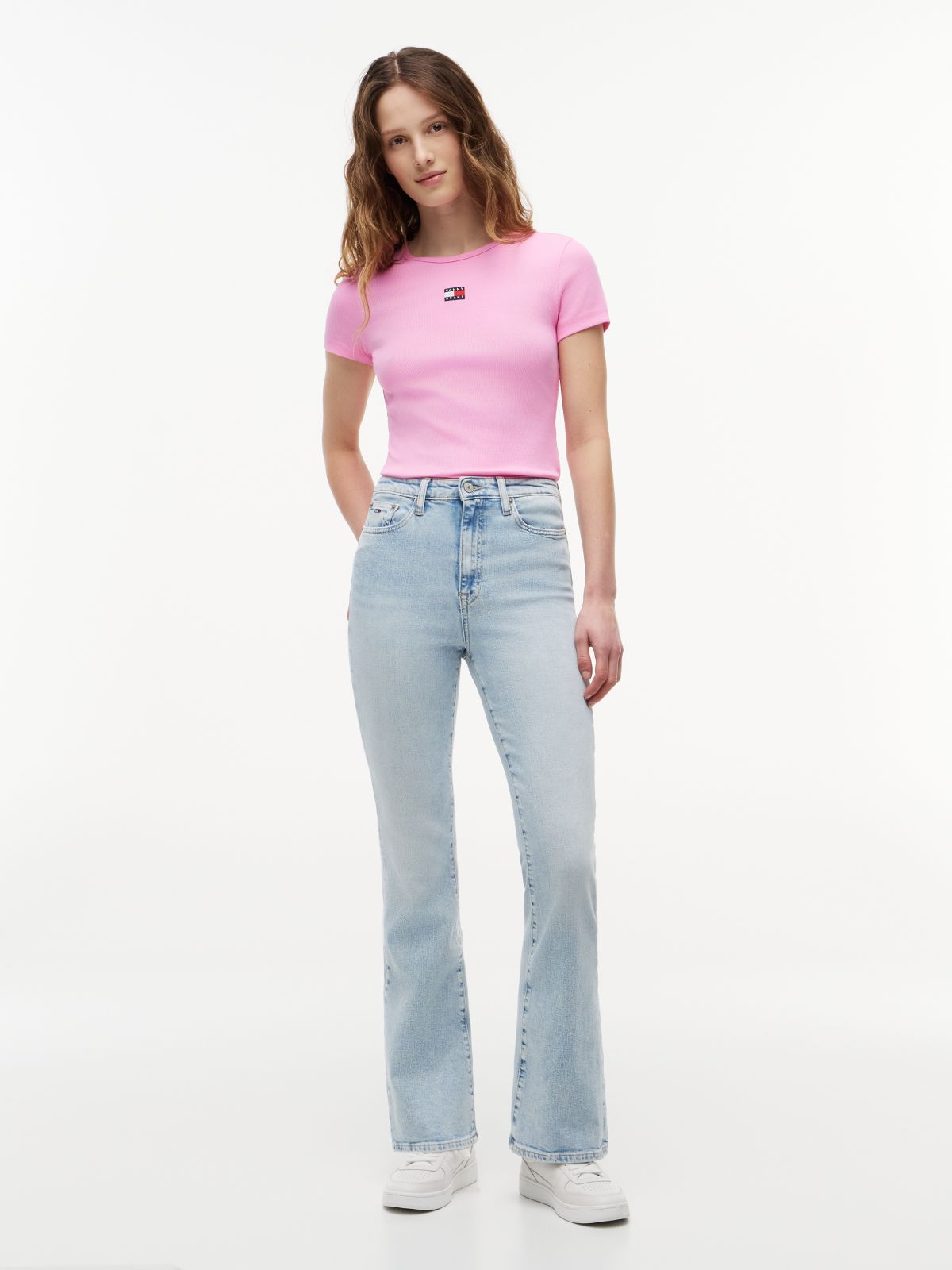 Tommy Badge Slim Ribbed T-Shirt — Pink