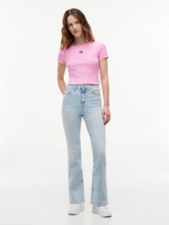 Tommy Badge Slim Ribbed T-Shirt — Pink 2