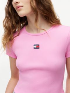 Tommy Badge Slim Ribbed T-Shirt — Pink 3