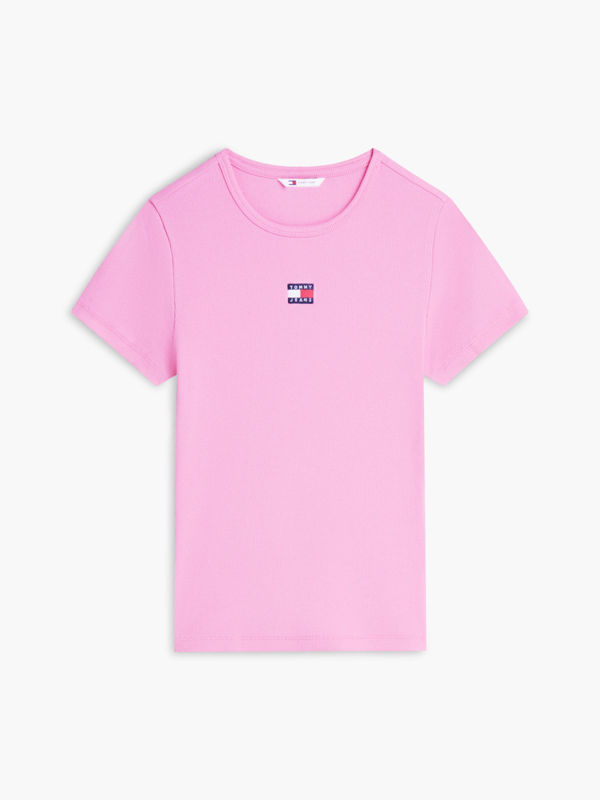 Tommy Badge Slim Ribbed T-Shirt — Pink
