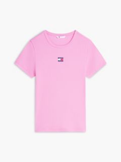 Tommy Badge Slim Ribbed T-Shirt — Pink 5