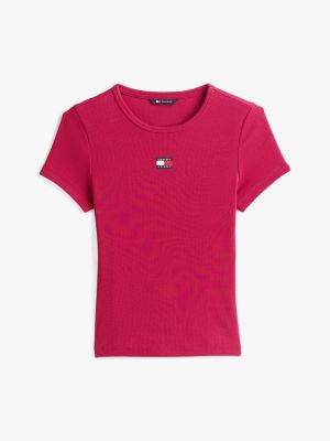 pink badge ribbed slim t-shirt for women tommy jeans